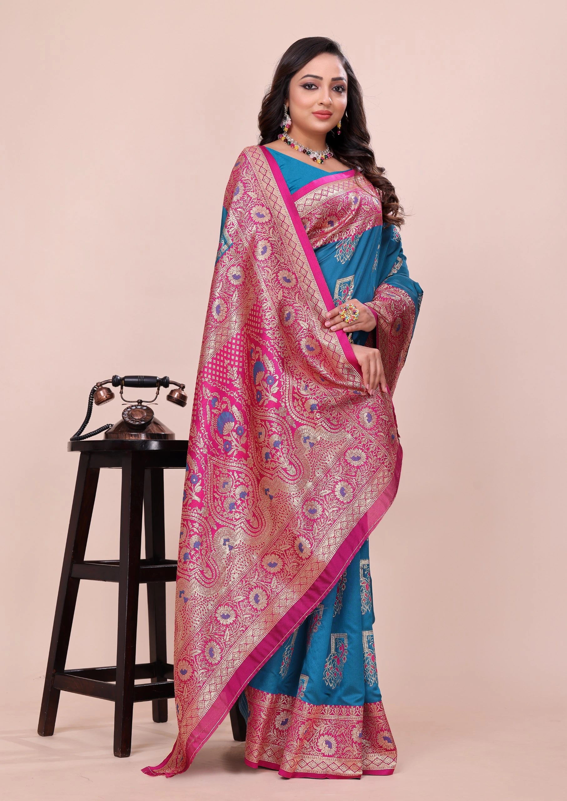 blue weaving zari saree